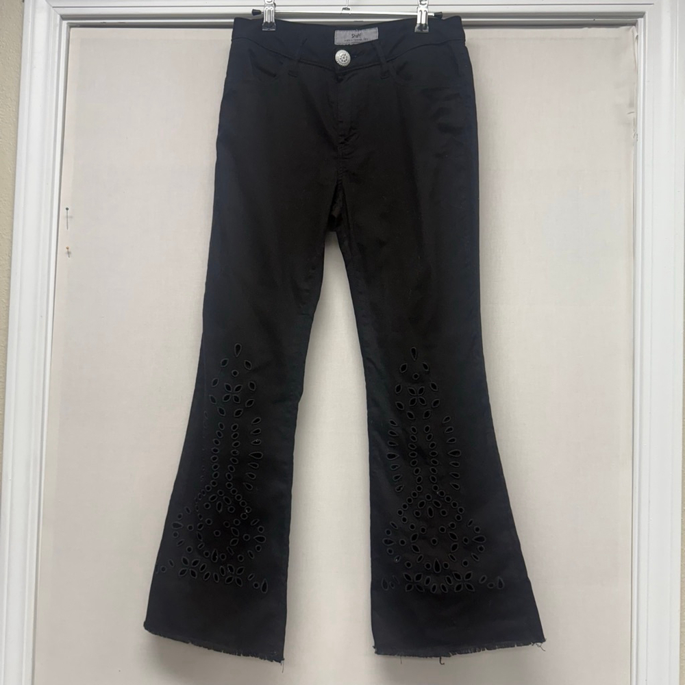 Women's Shaft Black Eyelet Cutout Boot Cut Flare Pants Size 26